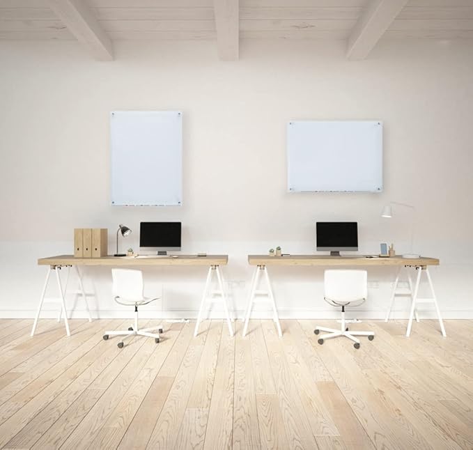 Audio-Visual Direct Magnetic White Glass Dry-Erase Board Set - 40" x 35" - Includes Magnets, Hardware & Marker Tray