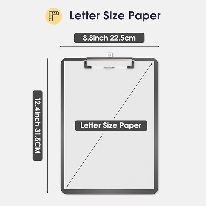 Plastic Clipboards, A4 Grey Clip Board 8.5x11 for Classroom, Students, Kid, Woman, Size 9" x 12.5" with Low Profile Clip, Office & School Supply