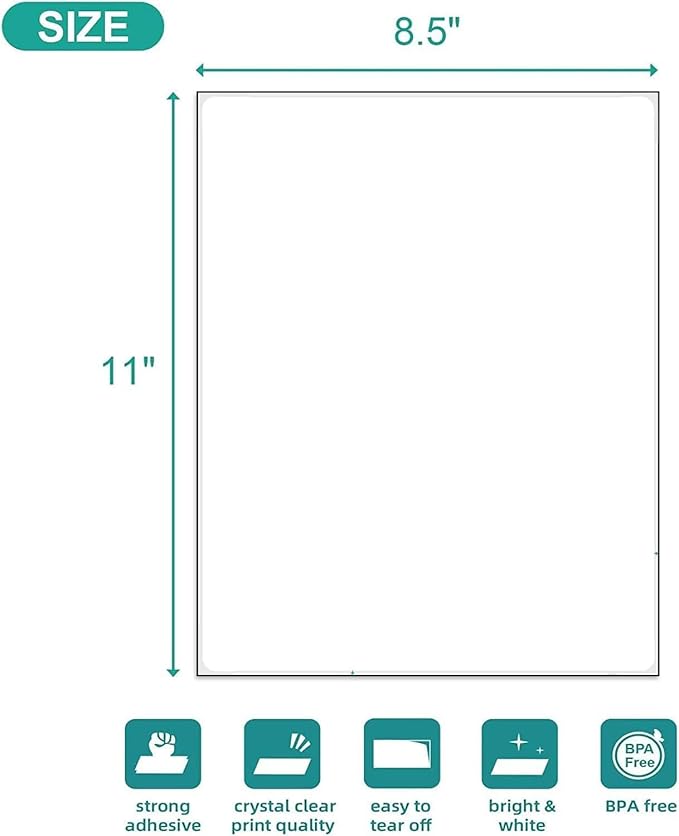 Shipping Address Label Stickers Paper for Laser and Inkjet Printer (4000 Sheets, 8.5" x 11" (Full Sheet))