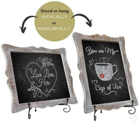 Tabletop Chalkboard Sign with Easel (11x13) + 8 Brilliant Liquid Chalk Markers | Hanging or Freestanding Framed Chalkboard with Hand Crafted Sweetheart Frame - Multipurpose Small Chalkboard Sign