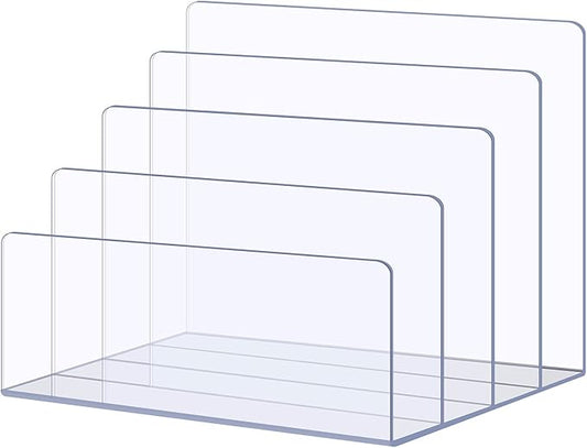 Sooyee File Organizer for Desk, Mail Organizer Countertop,4-Section File Holder for Home Office,Book Organizer,Acrylic Desk Organizer for Letter, Document, Notebook, Binder, Purse, Palette,Clear