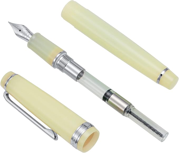 Jinhao 82 Acrylic Fountain Pen, Iridium Extra Fine Nib with Ink Converter, Transparent Yellow Classic Design Smooth Writing Pen (Silver Trim)