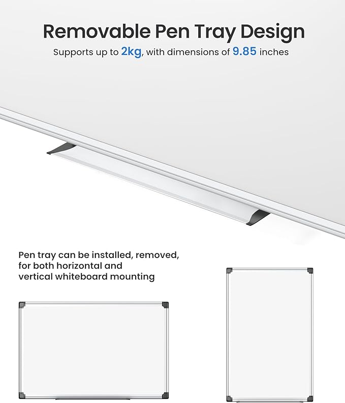 VUSIGN 6PCS Magnetic White Board Kit for Wall 36" x 24", 6 Dry Eraser & 12 Multicolor Markers & 24 Magnetic Pins, Sliver Reinforced Aluminum Frame for Home, School, Office