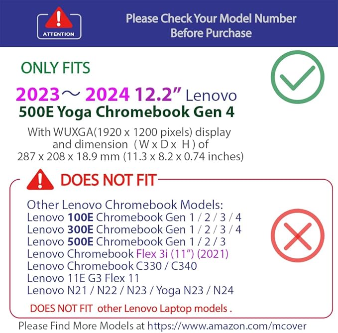 mCover Hard Shell Case ONLY Compatible for 2023~2024 12.2" Lenovo 500E Yoga Chromebook Gen 4 Gen4 2-in-1 Laptop (NOT Fitting Any Other Lenovo Models)- Aqua