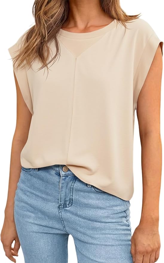 Tankaneo Womens Cap Sleeve Tank Tops Summer Casual Crew Neck T Shirts Loose Fit Basic Tee