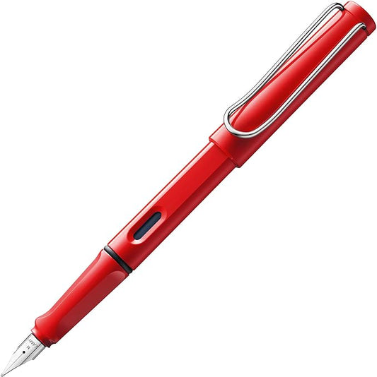 LAMY safari red - Fountain Pen with ergonomic grip & polished steel nib in size M - ideal for any Writing & Calligraphy - including LAMY T 10 blue cartridge - Right-Handed