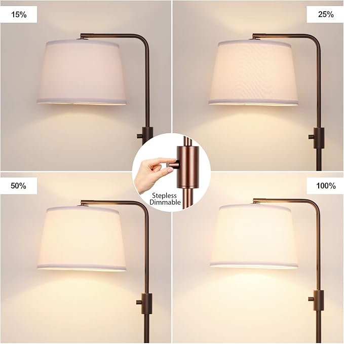 【Upgraded】 Dimmable Floor Lamp, 1000 Lumens LED Edison Bulb Included, Arc Floor Lamps for Living Room Modern Standing Lamp with Shade, Tall Lamps for Living Room Bedroom Office Dining Room - Brown