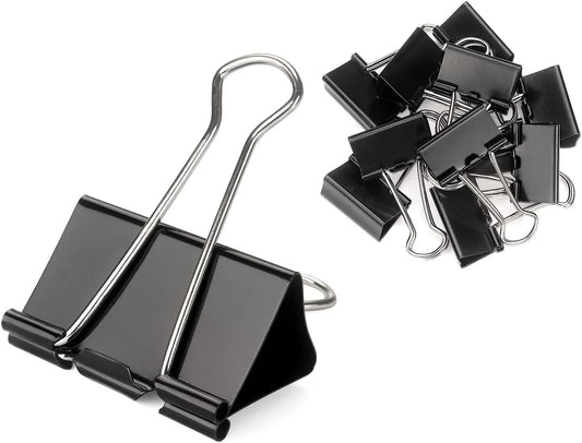 ZZTX Black Binder Clips Paper Clamps Clips Small Size, 1.0 Inches, 36 Pack