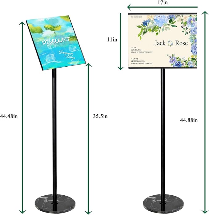 Adjustable Sign Holder 11 x 17, Floor Standing Sign Holder with Heavy Duty Marble Pedestal, Both Vertical & Horizontal View Sign Displayed Poster Stand for Store Business Show（Round）