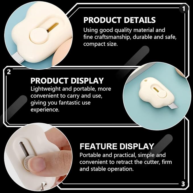 DOITOOL 3 Pieces Mini Utility Knives Cloud Shaped Box Cutter Mini Retractable Letter Opener Envelope Slitter Carton Opener Box Cutter with Hanging Hole for Office and Home Use