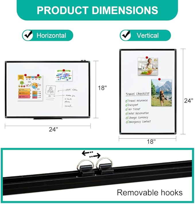 XIWODE Magnetic Dry Erase Board, Wall Mounted whiteboard, 18x24 inch, Black Aluminum Alloy Frame, Simple and Generous, Smooth Writing Surface, Easy to Wipe.