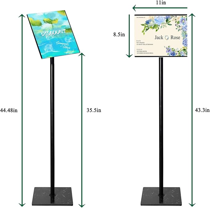 Adjustable Poster Sign Holder Stand 8.5x11 , Sign Holder Stand with Heavy Duty Marble Base, Reusable Sign Holder Vertical & Horizontal View Display for Indoor Outdoor Standing（Square）