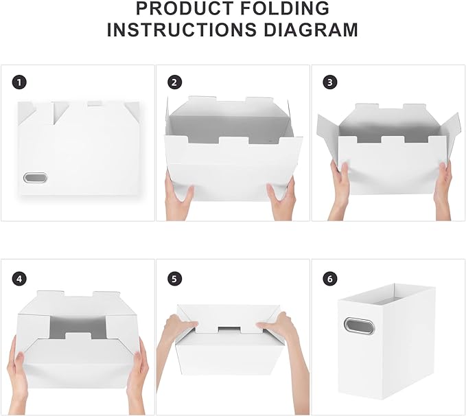 Oterri File Organizer, Small Storage Box, Cardboard File Folder Organizer, Collapsible File Box, Hanging File Organizer for Letter Size, Portable File Box with Handle, Only Box (White,1 Pack)
