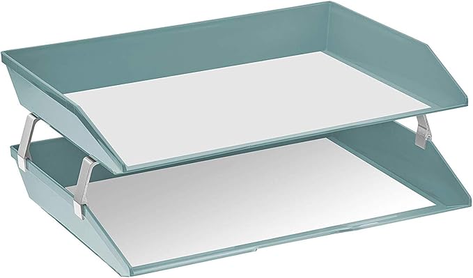 Acrimet 2 Tier Side Load Letter Tray Facility, Desktop File Organizer, A4 Letter Size Paper Organizer, Minimalist Storage Solution Paper Tray for Office, Home, Classroom (Plastic, Solid Green Color)