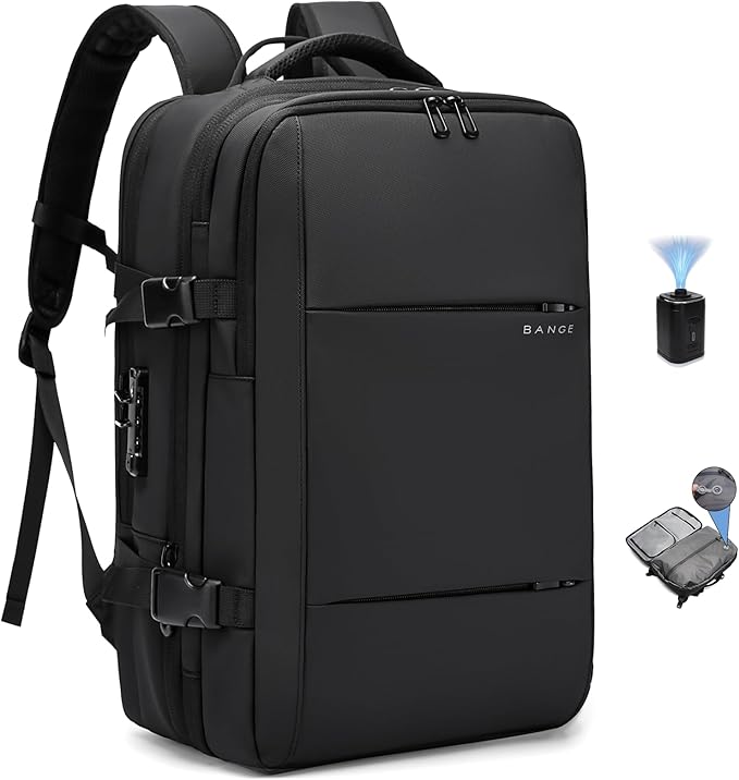 BANGE Air Vacuum Backpack with Pump,Seal Air Packing Vacuum System Compression with Anti Theft Lock, Expandable Large Capacity Backpack for Travel…