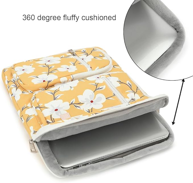 canvaslife 360° Protective Laptop Sleeve Case Bag Cover with Handle For iPad 12.9 inch,MacBook Pro Air 13" and 12.5 inch-13.3 inch Laptop (Yellow flower)
