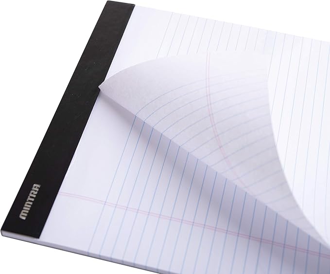 Mintra Office Legal Pads - ((BASIC WHITE 6pk, 5in x 8in, NARROW RULED)) - 50 Sheets per Notepad, Micro perforated Writing Pad, Notebook Paper for School, College, Office, Business