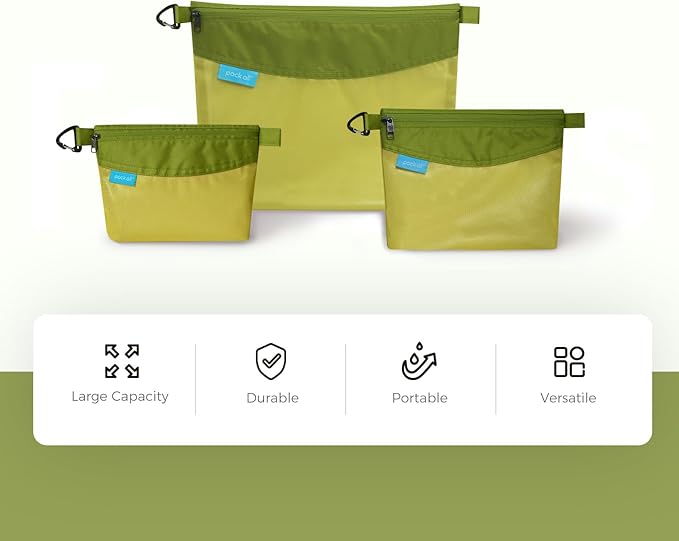 pack all Water-resistant Material Zipper Pouch, Mesh Zipper Bag for Storage, Travel, Office (Small, Green)