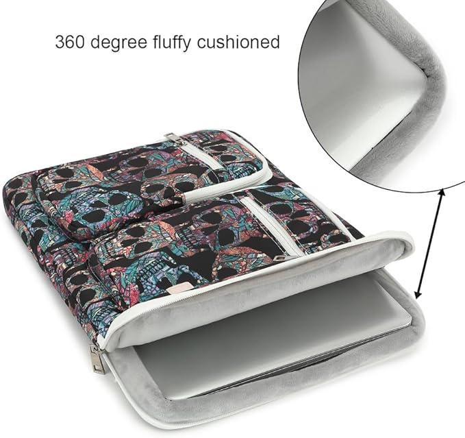 canvaslife 360° Protective Laptop Sleeve Case Bag Cover with Handle For iPad 12.9 inch,MacBook Pro Air 13" and 12.5 inch-13.3 inch Laptop (Skull)