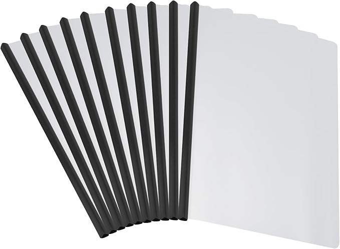 PATIKIL Clear Report Covers with Sliding Bar, 10 Pcs 15mm Slide-Grip Resume Covers 135 Sheets Capacity, A4 Presentation Folders for File, Resume, Black