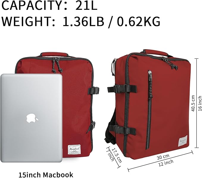 Lightweight Under-seat Backpack for Clothes Travel Overnight Women Men, 15.6 Laptop Minimalist Backpack, Stylish and Casual, Red