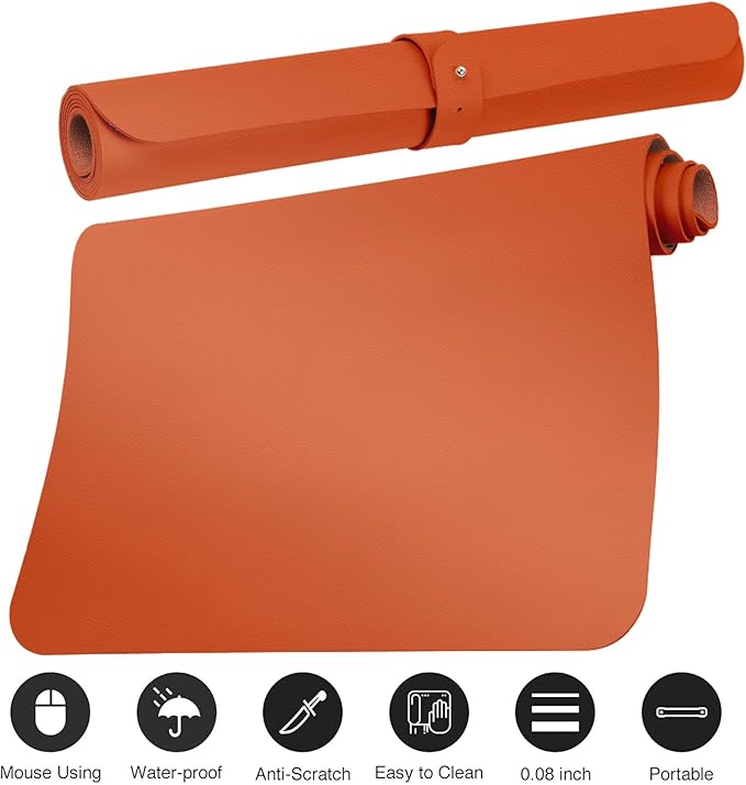 Boutilon Leather Desk Pad 47"x 24" Non-Slip Mouse Pad,Business Desk Pad,Extended Table Protector for Keyboard and Mouse,Desk Writing Pad for Office Home Working Decor (XXXL-Orange H)