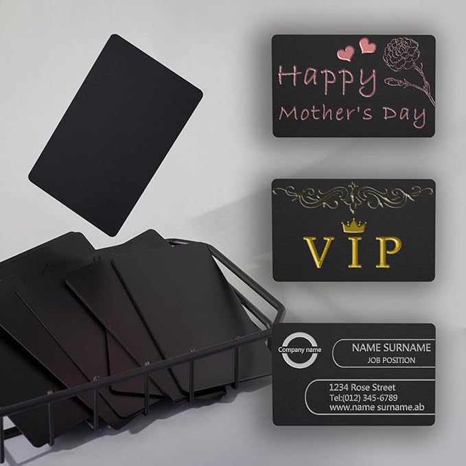 Thick Aluminum Metal Business Cards Anodized Aluminum 86 X 54 X 0.8mm with Protector Sleeves (black-10)
