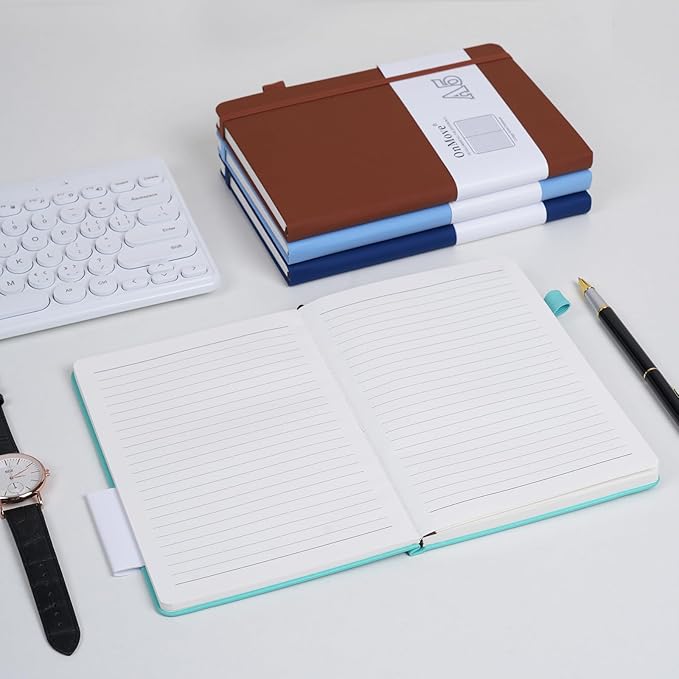 Lined Notebook Journal for Women Men 200 Pages A5 Hardcover Leather with Pen Holder College Ruled Journals for Work Note Taking Travel School Turquoise