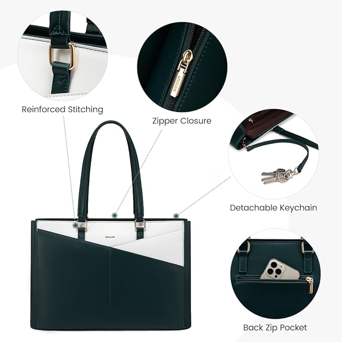 LOVEVOOK Laptop Bag for Women 15.6 Inch Tote Bags Waterproof Leather Briefcase Computer Women Business Office Work Bag,Green/White