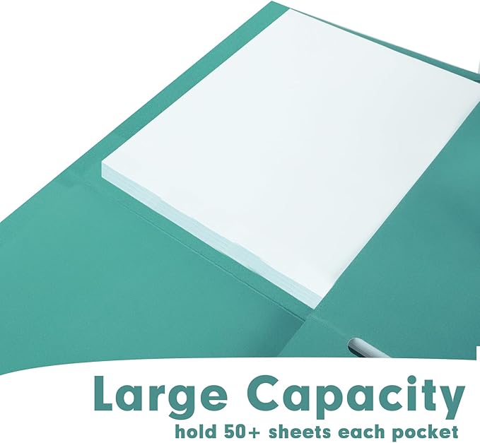 Two Pocket Folders, RAZCC 50 Pack 2 Pocket Folders Fit Letter Size Paper, Paper Folders with Pockets for School Office Business Home, Turquoise