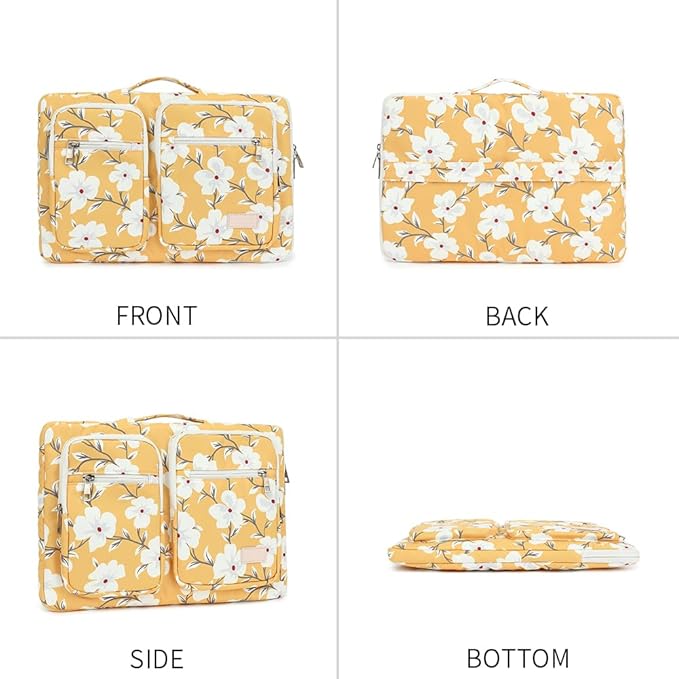canvaslife 360° Protective Laptop Sleeve Case Bag Cover with Handle For iPad 12.9 inch,MacBook Pro Air 13" and 12.5 inch-13.3 inch Laptop (Yellow flower)