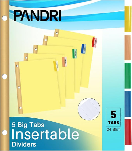 Binder Divider, PANDRI 120 Pack Binder Index Insertable Dividers with 5 Big Tabs, Letter Size Paper Binder Divider for School Office Home Business