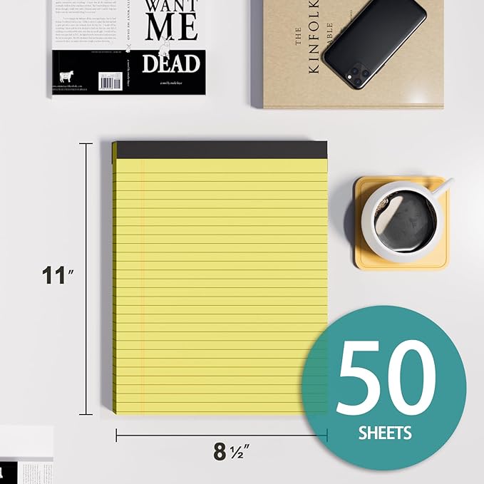 Legal Pads 8.5 x 11, 3 Pack Yellow Note Pads 8.5 x 11 Writing Pads(50 Sheets/Pad), Wide Ruled Legal Notepads, Lined Pads of Paper Yellow Paper Pads, for School, Home, Office, Business