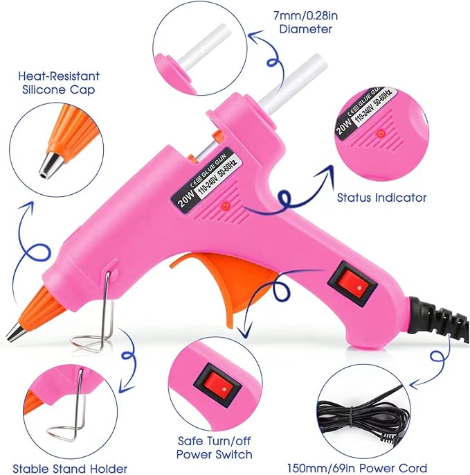 Mini Hot Glue Gun 30pcs Glue Stick Hot Glue Gun Set for Quick Fix Artist DIY Art Home 20w Pink
