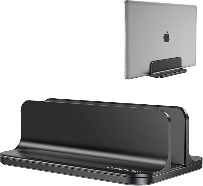 OMOTON Vertical Laptop Stand Holder, Desktop Aluminum Stand for MacBook with Adjustable Dock Size, Fits All MacBook, Surface, Chromebook and Gaming Laptops (Up to 17.3 inches),Black