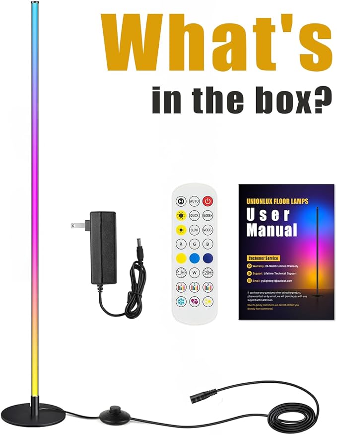 unionlux RGB Corner Floor Lamp- All Metal 24W 200% Brighter RGB Floor Lamp with APP/Remote, Music Sync and 20 Million DIY Colors RGB Corner Lamp for Living Room, Bed Room, Gaming Room