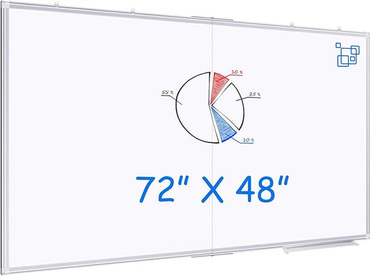 Large Whiteboard for Wall 72"X48", White Board Dry Erase 6' x 4' Magnetic Whiteboard Foldable Wall-Mounted Aluminum Frame Marker Board with a Long Pen Tray for School, Classroom, Office & Home