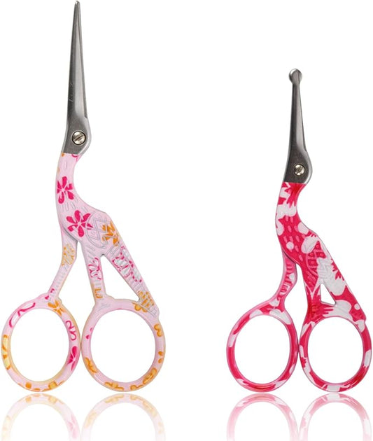 Stork Bird Rounded Safety Tip Embroidery Craft Stainless Steel Crane Scissors - Assortment E - 6 Pairs