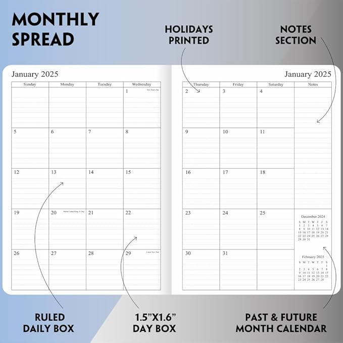 2025 Planner - Weekly and Monthly Planner Jan to Dec 2025, Vegan Leather Cover, Elastic Closure, 7”x9.25”, Rose Gold