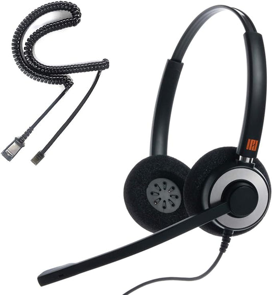 IPD IPH-165 Phone Headset with Noise Cancelling Microhone for Office and Call Center- Comapatible with Polycom VVX,Aastra,Avaya Digital, Nortel, Samsung,Mitel landline Phones