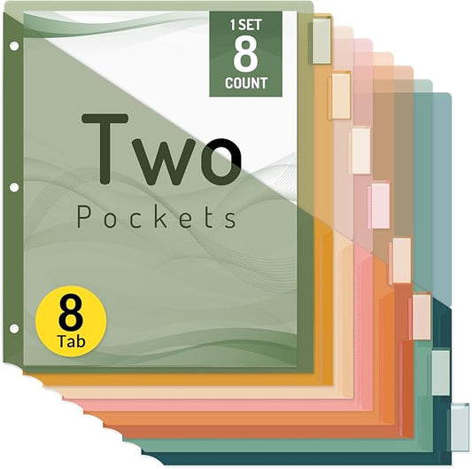 Forvencer 8 Count Dividers with Pockets, 8 Tab Dividers for 3 Ring Binder with Pockets, Subject Dividers with Pockets, Premium Quality Notebook Dividers with Pockets, Vintage, 1 Set