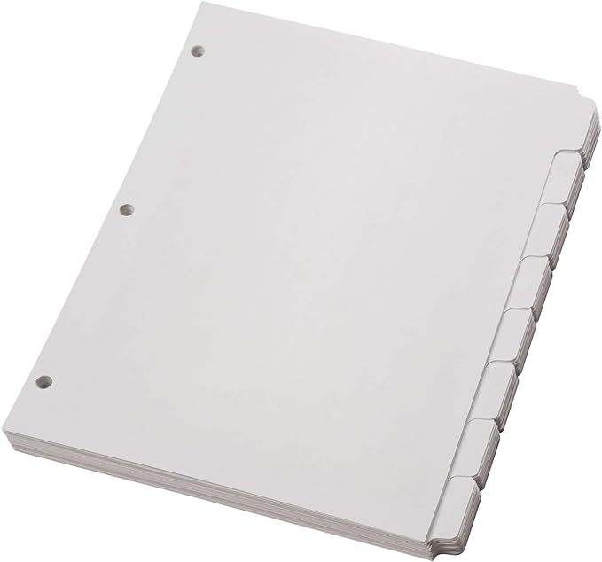Oxford Blank Write On Binder Dividers, Dividers for 3 Ring Binder, Durable Plastic, 1/8 Cut Tabs, 3 Hole Punch Dividers in 8 Tab Sets, 80 Dividers, 10 Sets, White (89982)