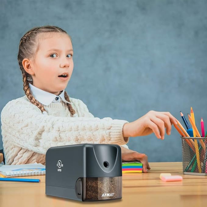 AFMAT Electric Pencil Sharpener, Heavy Duty Pencil Sharpeners for Classroom, Home, UL Listed Pencil Sharpener for 6.5-8mm No.2/Colored Pencils, 10000+ Sharpening Times, Model S230 (Item No. PS66),Gray