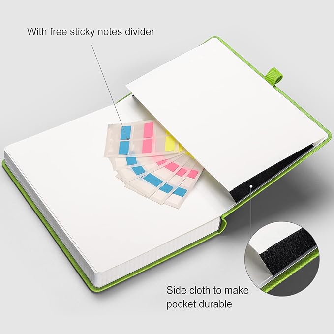 AHGXG Graph Paper Notebook - 320 Pages Grid Notebook Thick Journal A5, 100gsm Thick Graph Paper, Leather Hardcover, Inner Pocket,5.75'' × 8.38''- GrassGreen
