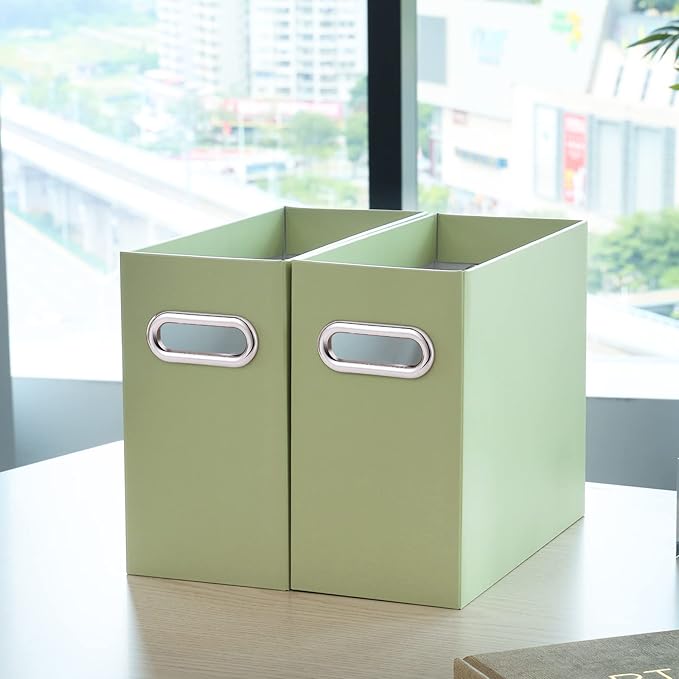 Oterri File Organizer, Small Storage Box, Cardboard File Folder Organizer, Collapsible File Box, Hanging File Organizer for Letter Size, Portable File Box with Handle, Only Box（Green，8 Packs）