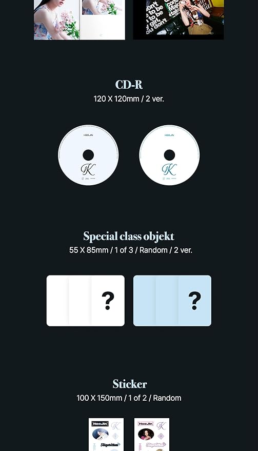 HEEJIN K 1st Mini Album CD+Booklet+Special class objekt+Sticker+Folded poster on pack+Clear photocard+Photo stand+Tracking Sealed (SET(A+B))