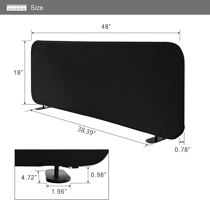 Desk Divider, Movable Desk Panel Privacy Partition for Home Office, Student, Classroom, Study, Free Standing, Scratch Resistance, 48"x18", Midnight