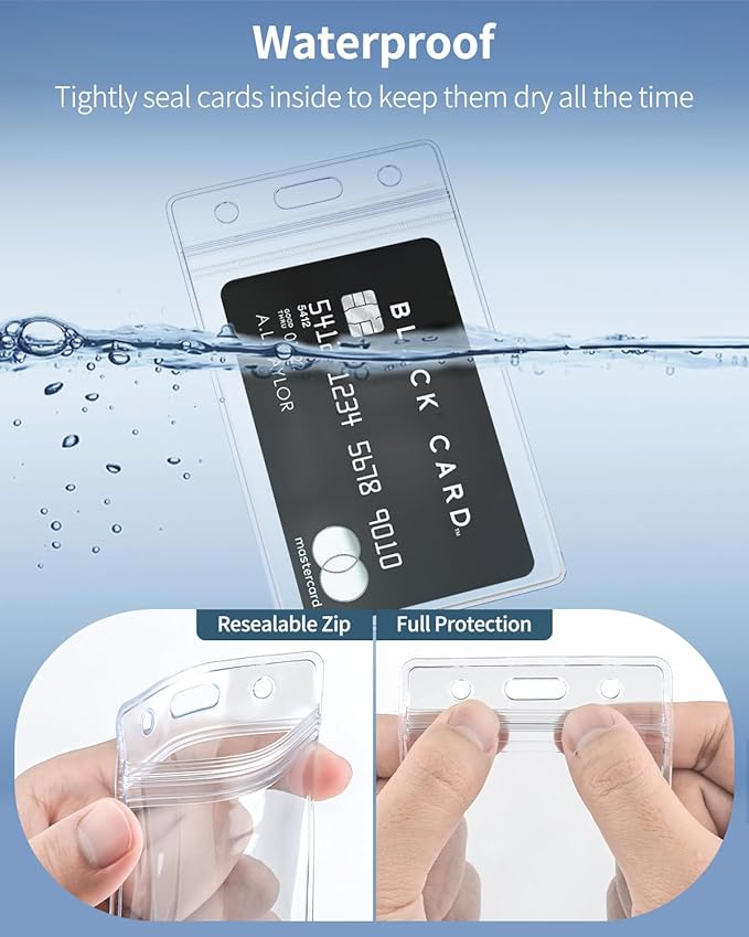 Uniclife 12 Pack Vertical ID Card Badge Holder Waterproof Clear Card Sleeve Case Cover Heavy Duty Card Protector Pouch with Resealable Zip for Proximity Key Card Driver’s License and Credit Card