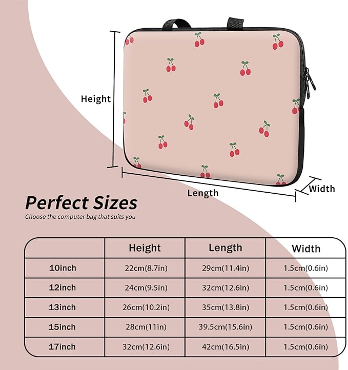 Universal Laptop Sleeve Tablet Case 12 inch, Pink Cherry Slim Carrying Case Durable Handbag Travel Laptop Bag for Surface Pro 9 8 7/Laptop Go 2 3, MacBook Air 11/12