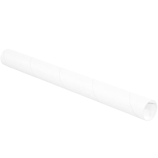 BOX USA BP2006W Mailing Tubes with Caps, 2" x 6", White (Pack of 50)